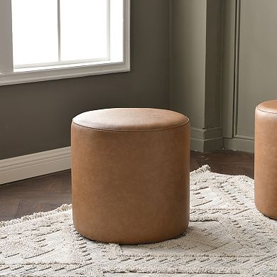 18" Faux Leather Round Upholstered Ottoman