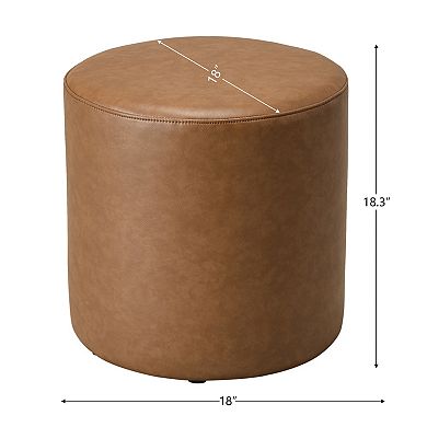 18" Faux Leather Round Upholstered Ottoman