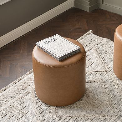 18" Faux Leather Round Upholstered Ottoman