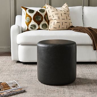 18" Faux Leather Round Upholstered Ottoman