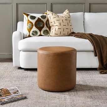 18" Faux Leather Round Upholstered Ottoman