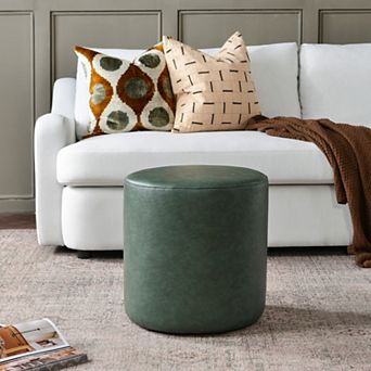 18" Faux Leather Round Upholstered Ottoman