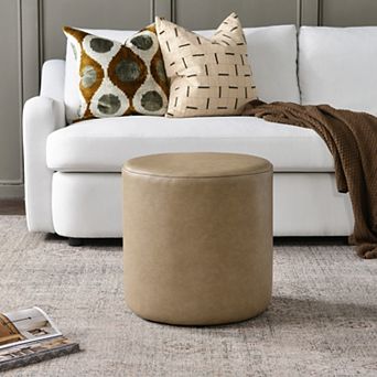 18" Faux Leather Round Upholstered Ottoman