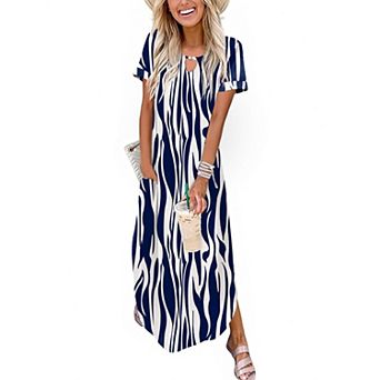 Zeagoo Women's Casual Summer Short Sleeve Maxi Long Dresses with Pockets Curve Hem Crew Neck