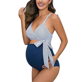 Maternity One Piece Swimsuit Women Bathing Suit V Neck High Waisted Hollow Swimwear