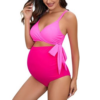 Maternity One Piece Swimsuit Women Bathing Suit V Neck High Waisted Hollow Swimwear