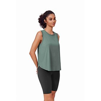 PINSPARK Women's Sun Protection Workout Tank Top Ice Silk Sleeveless Yoga Shirt with Side Slits