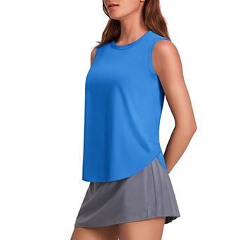 PINSPARK Women's Sun Protection Workout Tank Top Ice Silk Sleeveless Yoga Shirt with Side Slits