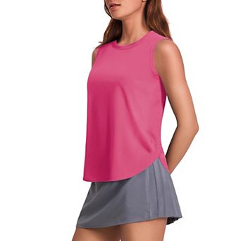 PINSPARK Women's Sun Protection Workout Tank Top Ice Silk Sleeveless Yoga Shirt with Side Slits