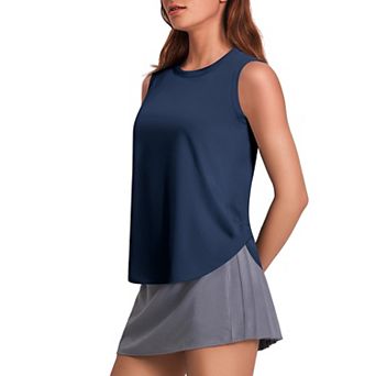 PINSPARK Women's Sun Protection Workout Tank Top Ice Silk Sleeveless Yoga Shirt with Side Slits