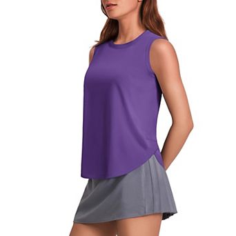 PINSPARK Women's Sun Protection Workout Tank Top Ice Silk Sleeveless Yoga Shirt with Side Slits