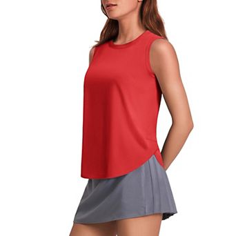 PINSPARK Women's Sun Protection Workout Tank Top Ice Silk Sleeveless Yoga Shirt with Side Slits