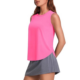 PINSPARK Women's Sun Protection Workout Tank Top Ice Silk Sleeveless Yoga Shirt with Side Slits