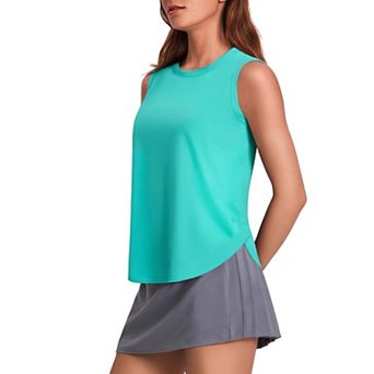 PINSPARK Women's Sun Protection Workout Tank Top Ice Silk Sleeveless Yoga Shirt with Side Slits
