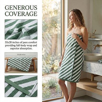 1 Pack Striped Pure Cotton Bath Towel, Absorbent and Quick Dry Bathroom Towel for Gym 55" x 28"