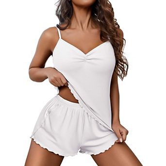 Ekouaer Womens Ribbed Knit Pajama Set Cami Camisole Tank Top and Shorts Lingerie Sleepwear