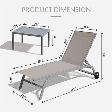 Set of 3 Outdoor Lounge Chairs for Outside with Wheels