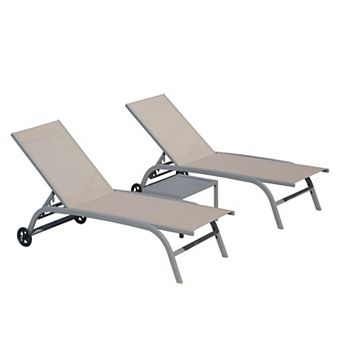 Set of 3 Outdoor Lounge Chairs for Outside with Wheels