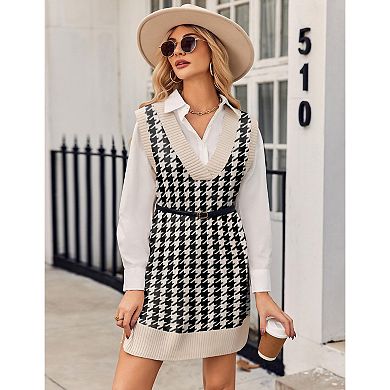 Zeagoo Women's V Neck Sleeveless Sweater Vest Dress Oversized Long Knit Casual Pullover Tops