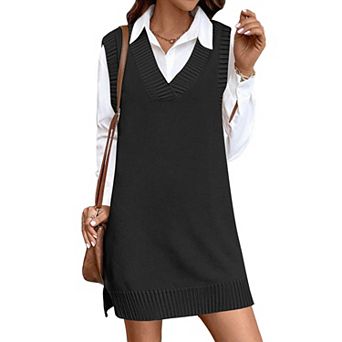 Zeagoo Women's V Neck Sleeveless Sweater Vest Dress Oversized Long Knit Casual Pullover Tops