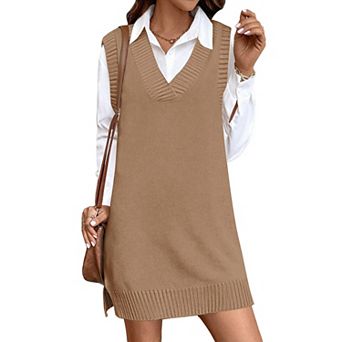 Zeagoo Women's V Neck Sleeveless Sweater Vest Dress Oversized Long Knit Casual Pullover Tops