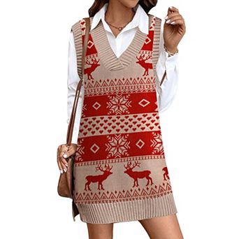 Zeagoo Women's V Neck Sleeveless Sweater Vest Dress Oversized Long Knit Casual Pullover Tops