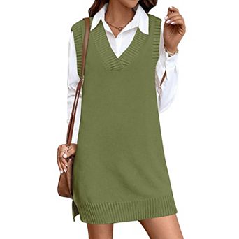 Zeagoo Women's V Neck Sleeveless Sweater Vest Dress Oversized Long Knit Casual Pullover Tops