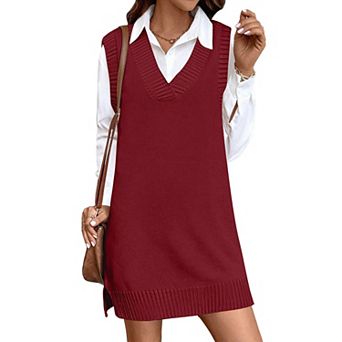 Zeagoo Women's V Neck Sleeveless Sweater Vest Dress Oversized Long Knit Casual Pullover Tops