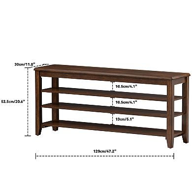 3 Tier Wooden Shoe Rack Bench Adjustable Shelves for Entryway Mudroom 47 Inch 1 Piece