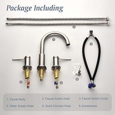 8 in. Widespread Double Handle Bathroom Faucet with Quick Connect Hose, Water Supply Hose