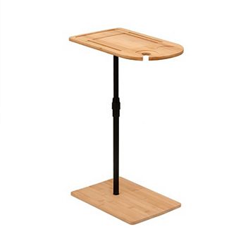 Adjustable 100% Bamboo C-Shaped Couch Tray Side Table with Shelf