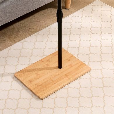 Adjustable 100% Bamboo C-Shaped Couch Tray Side Table with Shelf