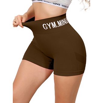 Women's Letter Print Biker Short Pants Tummy Control High Waisted Workout Yoga Shorts
