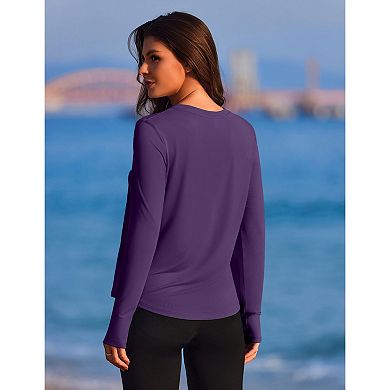 Pinspark Women's Long Sleeve UV Protection Workout Top Soft Rash Guard with Thumb Holes Shirt