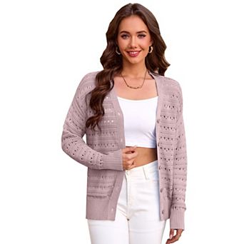 Women's Cardigan Long Sleeves Button Down V Neck Sweater Top