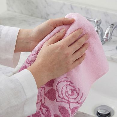 2 Pack Pure Cotton Hand Towels with Rose Jacquard, Soft Quick Dry Towel Set for Bathroom 13" x 29"