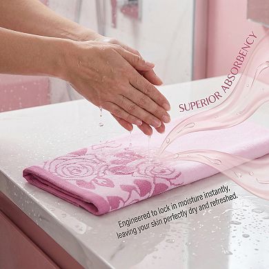 2 Pack Pure Cotton Hand Towels with Rose Jacquard, Soft Quick Dry Towel Set for Bathroom 13" x 29"