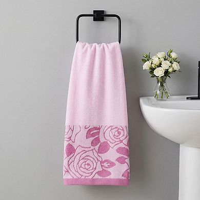2 Pack Pure Cotton Hand Towels with Rose Jacquard, Soft Quick Dry Towel Set for Bathroom 13" x 29"