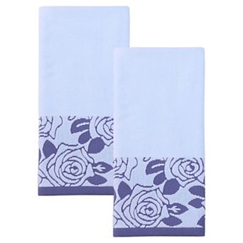 2 Pack Pure Cotton Hand Towels with Rose Jacquard, Soft Quick Dry Towel Set for Bathroom 13" x 29"