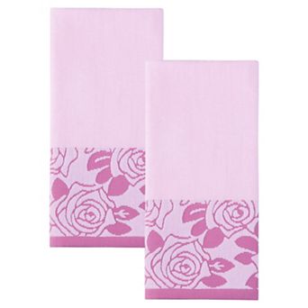 2 Pack Pure Cotton Hand Towels with Rose Jacquard, Soft Quick Dry Towel Set for Bathroom 13" x 29"