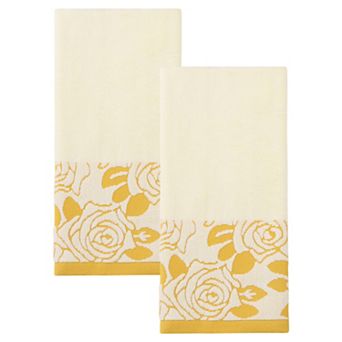 2 Pack Pure Cotton Hand Towels with Rose Jacquard, Soft Quick Dry Towel Set for Bathroom 13" x 29"