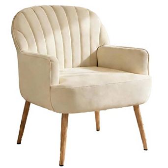 Trikiousd Modern Velvet Accent Chair, Luxury Single Sofa Armchair with Metal Legs