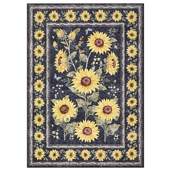 Sunflower Floral Non-Slip Rug Home Floor Print Carpet for Kitchen, Entryway, Bathroom Doorway