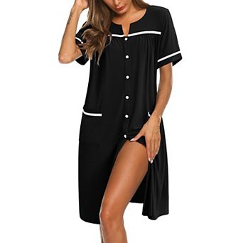 Ekouaer Nightgowns for Women Cotton House Dress with Pockets Button Down Night Gown Short Sleeve