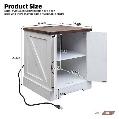 KWPZQEB Rustic Wood End Table with Charging Station & 2 Barn Doors for Living Room