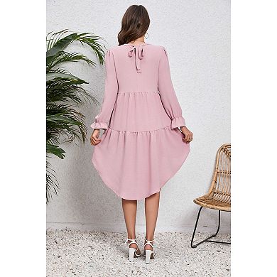 Women's Maternity Dress V Neck Puff Sleeve Asymmetrical Peplum Long Tunic Dresses