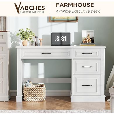 Vabches 47" Farmhouse Executive Desk with File Drawer, Home Office Computer Writing Desk