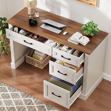 Vabches 47" Farmhouse Executive Desk with File Drawer, Home Office Computer Writing Desk