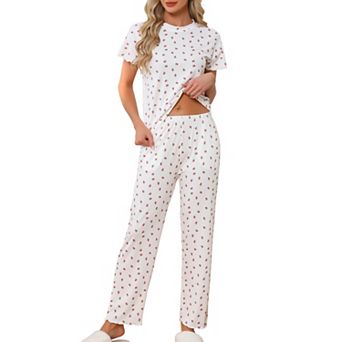 Women's Loungewear Set Floral Shirt & Long Pants Soft Stretchy Short Sleeves 2 pc Sleep Wear Summer
