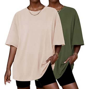 Ekouaer 2 Pack Womens Tops Short Sleeve Oversized T Shirts Summer Spring Tops Basic Casual Tee Top